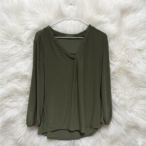 Vince Camuto Olive Green V-Neck Long Sleeve Blouse